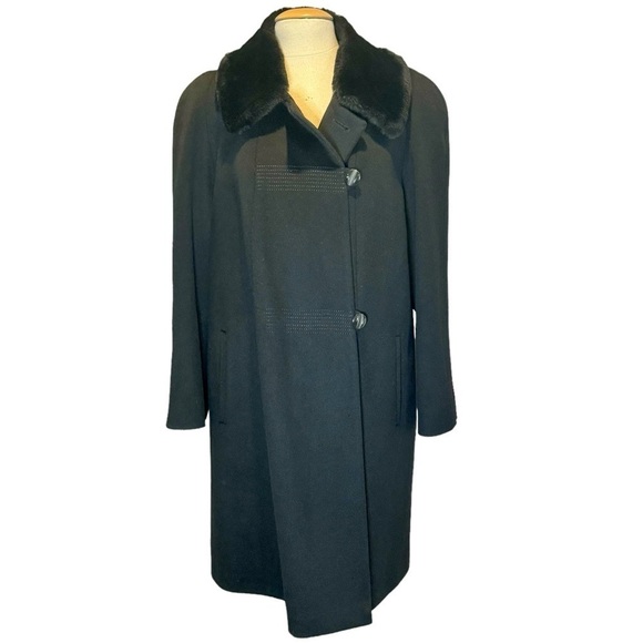 Alorna Black Wool Coat with Fur Collar Midi Lenghth, long - Picture 1 of 14